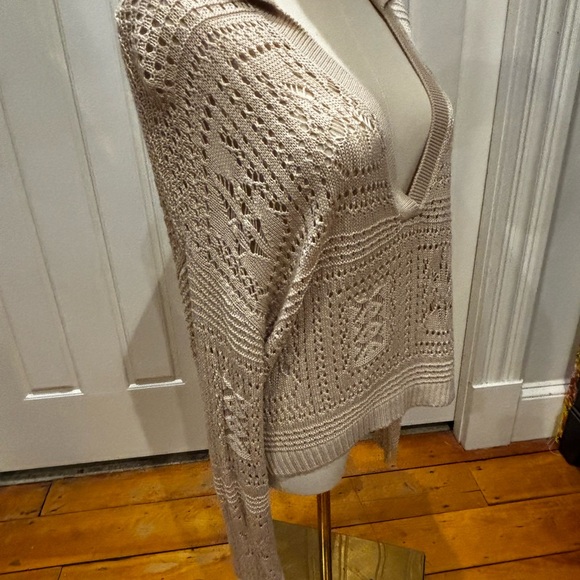 INTERMIX Beige V-Neck Knit Sweater - Picture 4 of 5